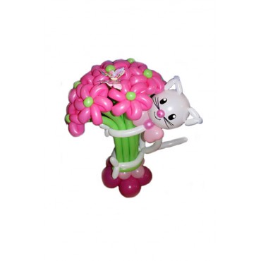 Букет розовых цветов с котенком из 20 шт.цветов
